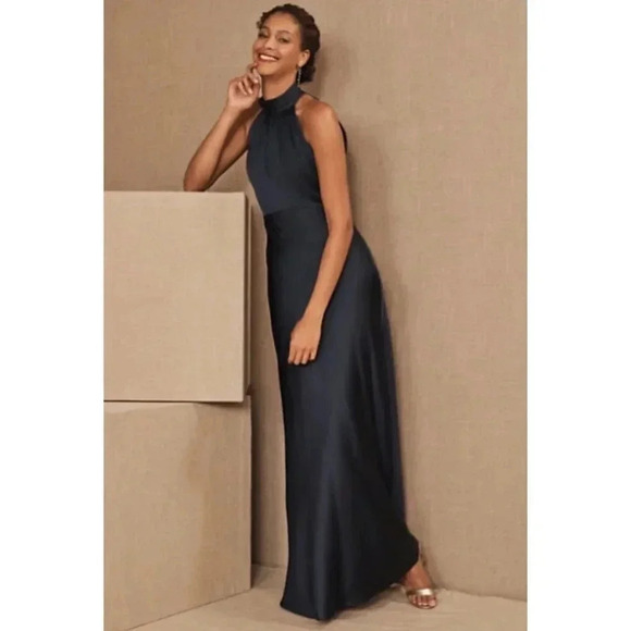 NWT Anthropologie BHLDN Esme Satin l Dress Long Wedding Guest Cocktail Black 8 - Picture 11 of 11